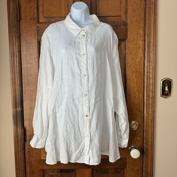 NWT H&M White Natural Linen Button-Down Blouse Size 3XL - Picture 1 of 16